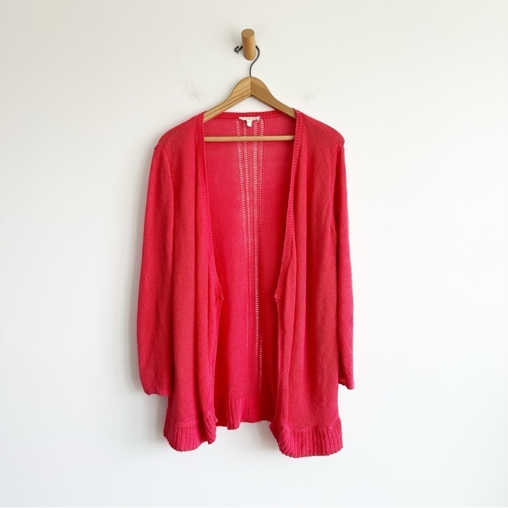 Eileen fisher open front cardigan Sweater Lightweight Linen Salmon Pink Large